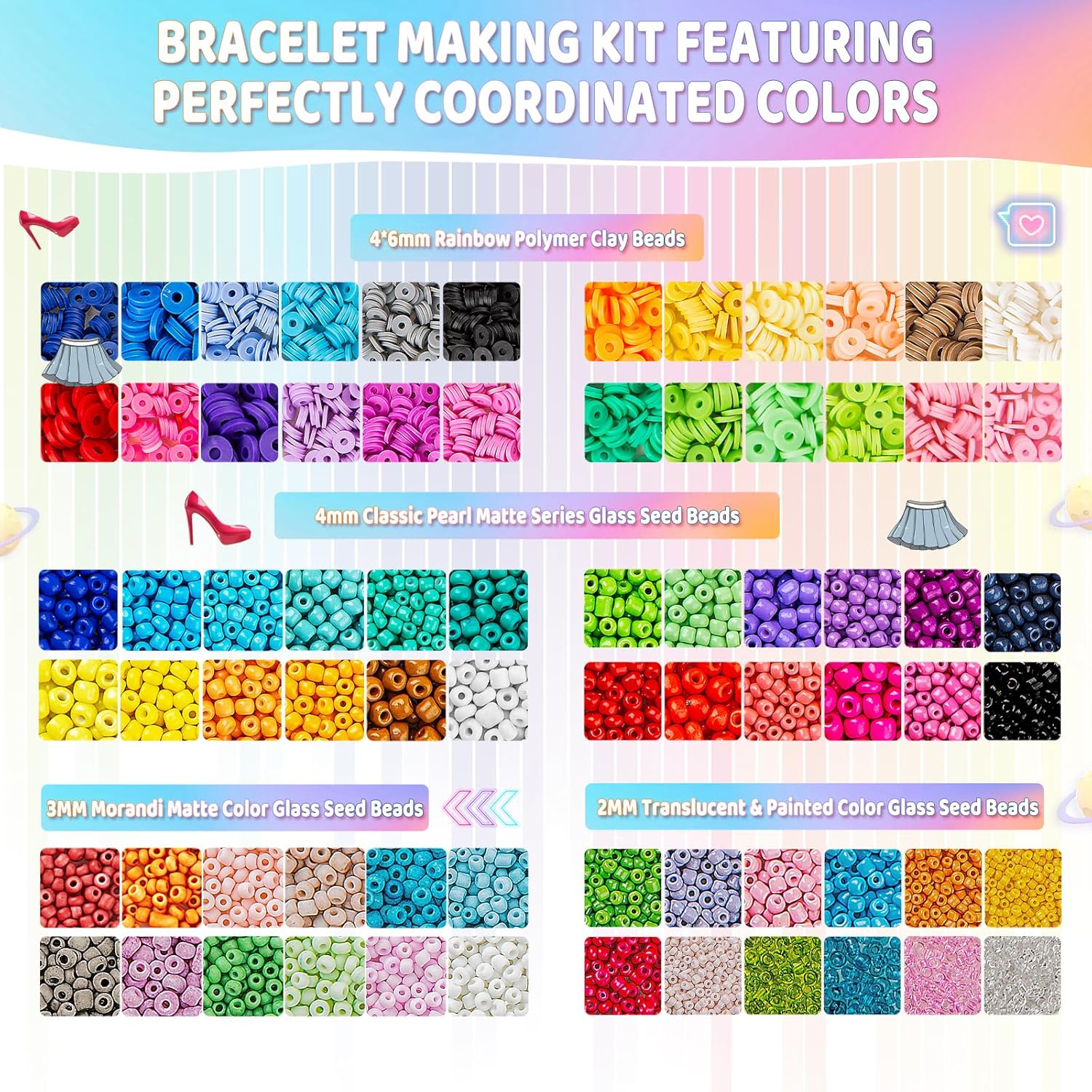 Friendship Bracelet Kit, 16000 pcs with Seed Beads (2/3/4mm), Clay Beads, 7 Styles Letter Beads (A-Z), Variety of