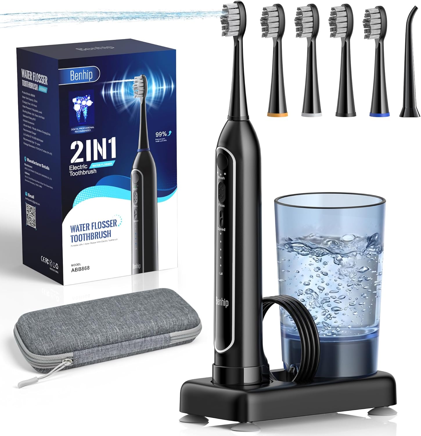 Electric Toothbrush with Water Flosser Combo, 2-in-1 Flosses and Sonic Toothbrush, Flossing Toothbrush for Adults