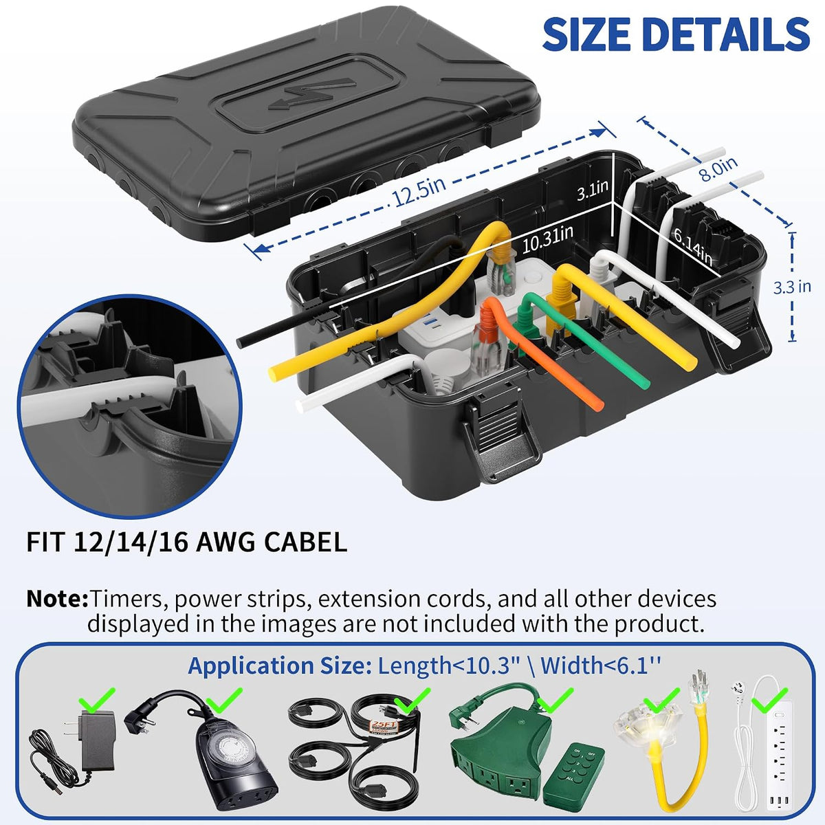 Large Outdoor Electrical Box, 12.5 x 8 x 3.3 Inch, Black