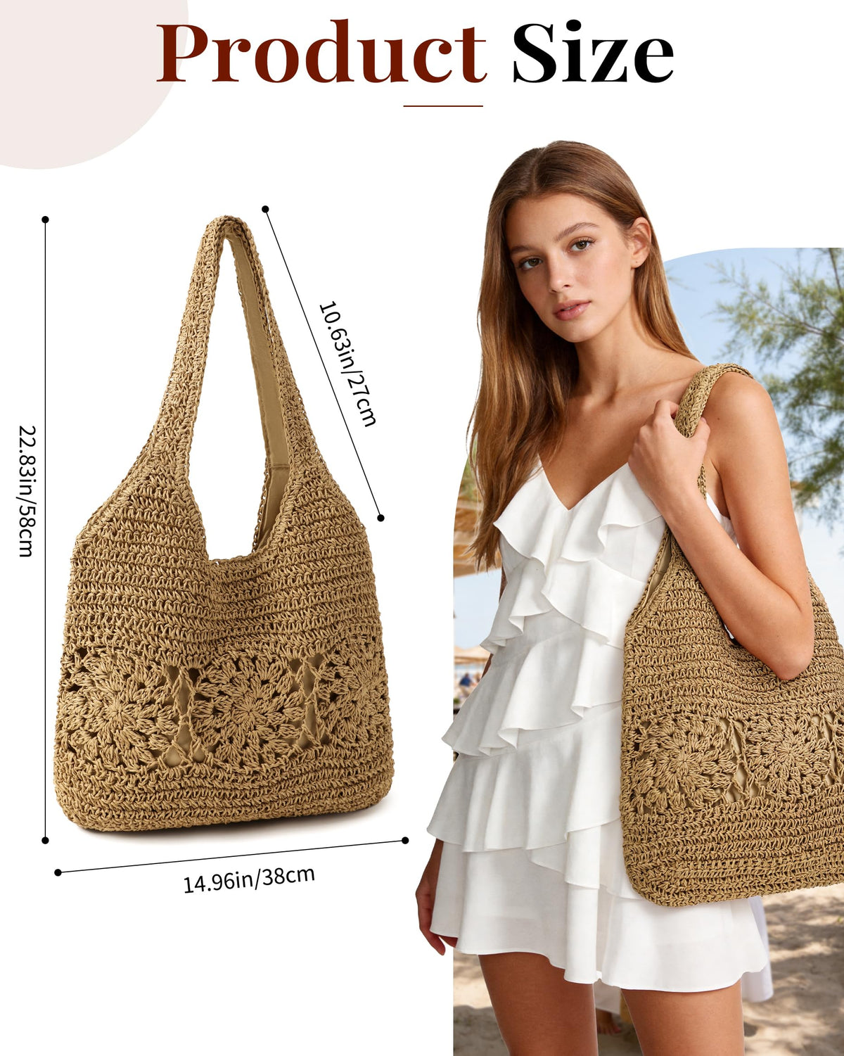Beach Bag, Straw Beach Bags for Women Floral Straw Bag Beach Tote Bag