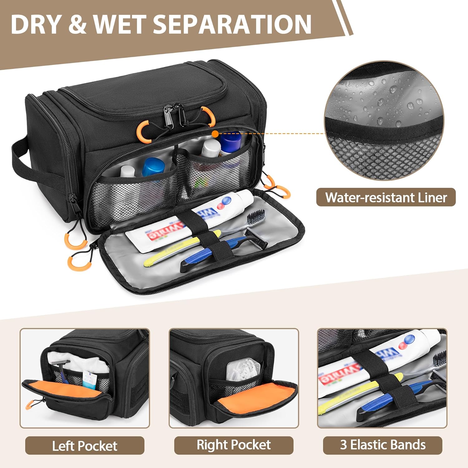 Tactical Toiletry Bag for Men, Hanging Hygiene Bag, Travel Dopp Kit Organizer for Shaving, Shower Essentials and