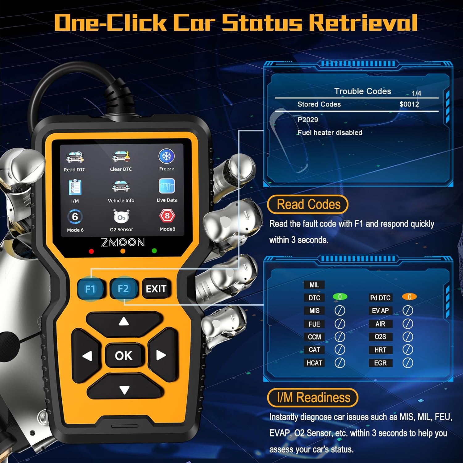 ZM201 Professional OBD2 Scanner Diagnostic Tool, Enhanced Check Engine Code Reader with Reset OBDII/EOBD Car