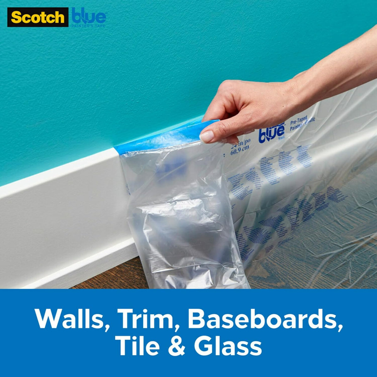 Pre Plastic Painters Tape, 24 in x 30yd, Tape & Masking Film Combined in One Product, Static Cling to Stay in One