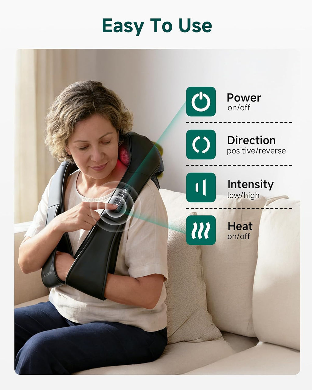 Shiatsu Neck and Shoulder Massager - Back Massager with Heat, Deep Kneading Electric Massage Pillow for Neck, Back