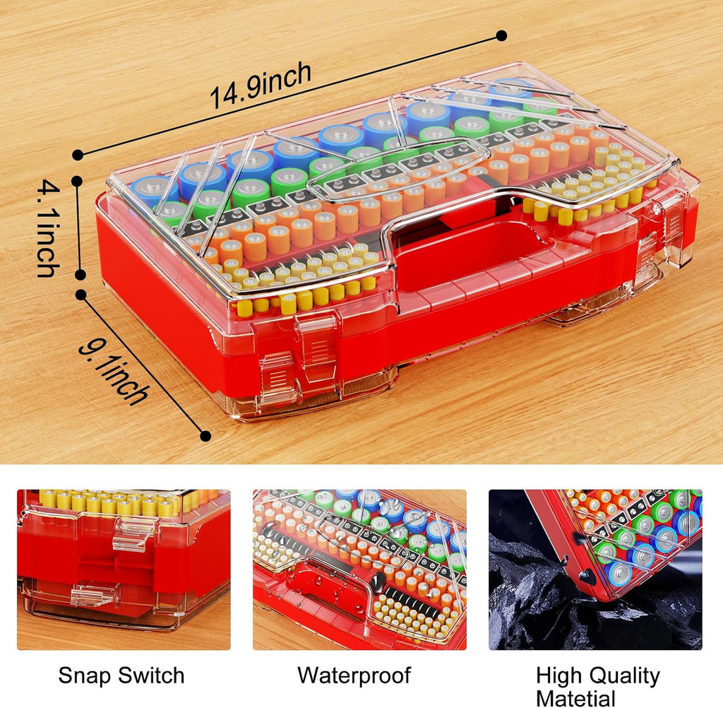 Battery Organizer Storage Holder Box Case with Tester - 285 Batteries Double-Sided Variety Pack, Holds AA AAA 4A C D