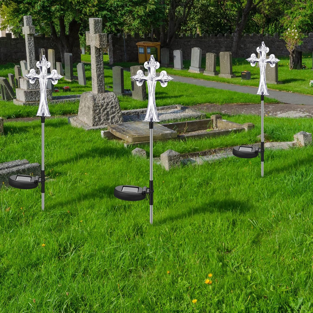 4 Pcs Solar Cross Lights Cemetery Memorial Stake 16 Inch,Cross