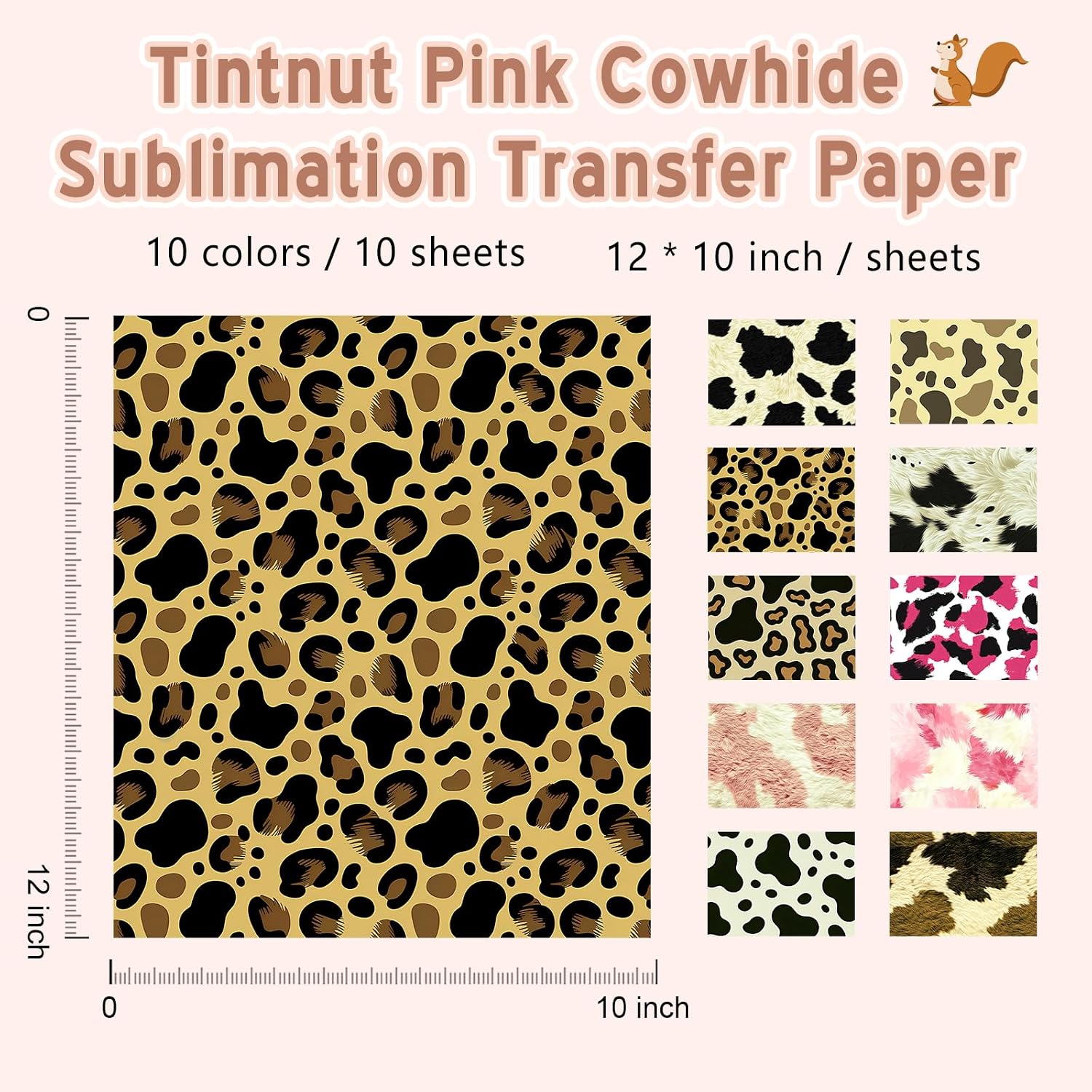 Pink Cow Print Sublimation ink Transfer Sheets,10 Pcs 12x10in | Cowhide patterned sublimation