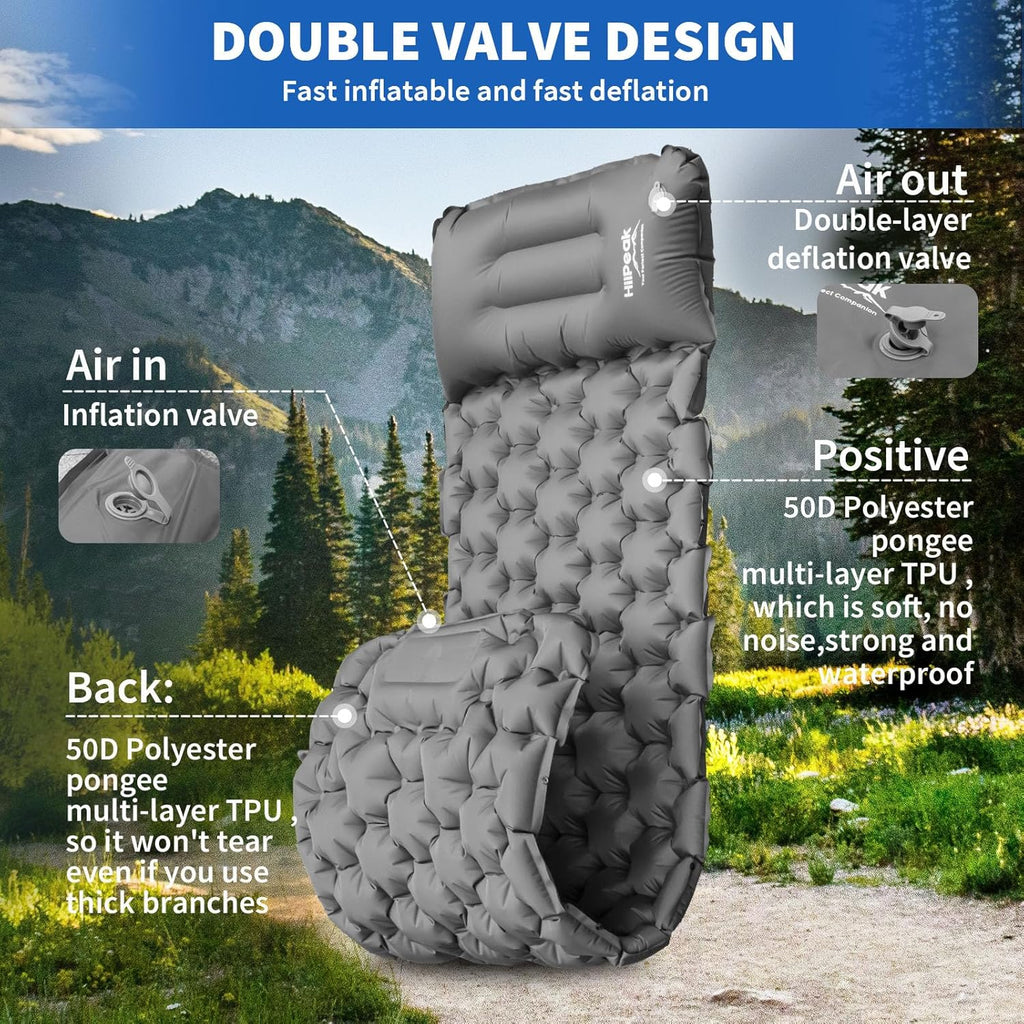 Sleeping Pad for Camping- Ultralight Inflatable Sleeping Mat with Built-in Foot Pump & Pillow, Upgraded Compact
