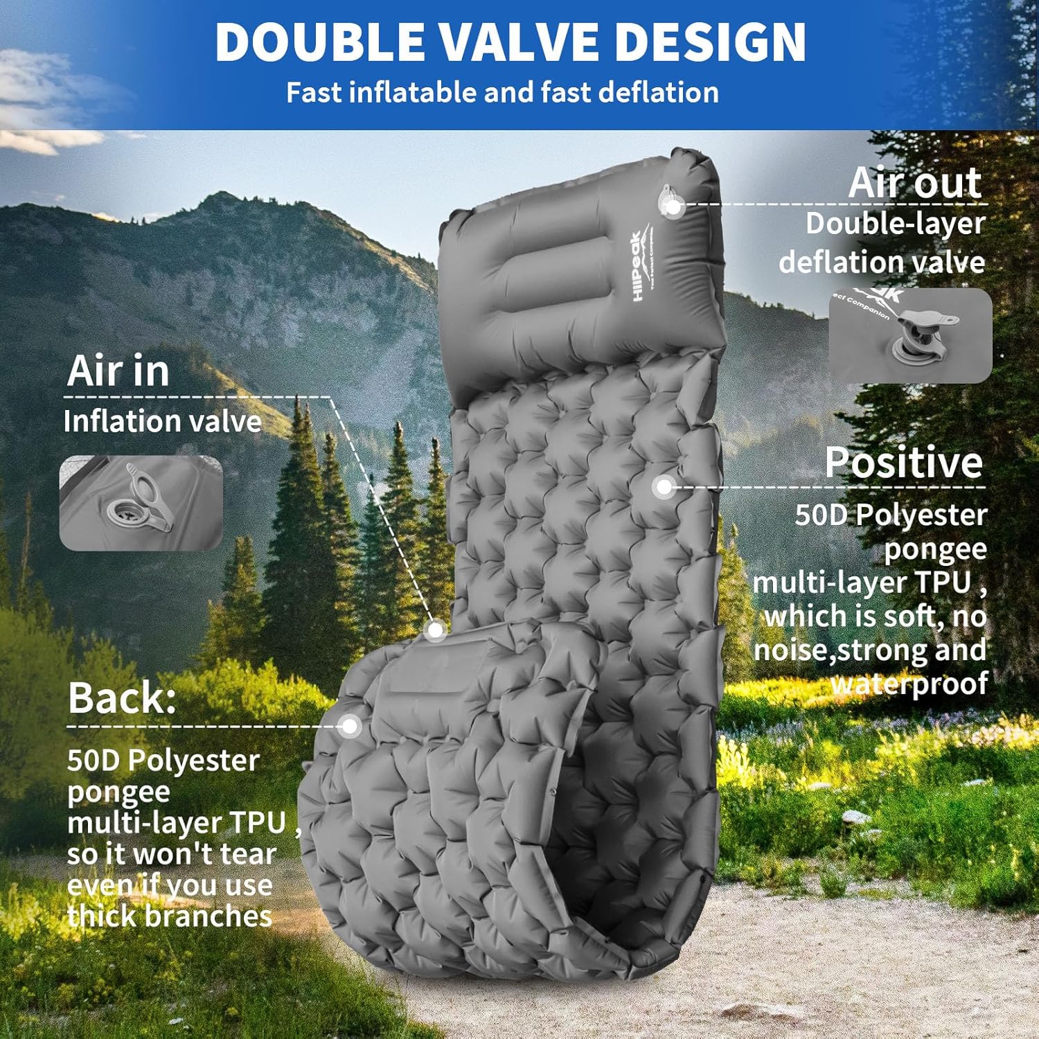 Sleeping Pad for Camping- Ultralight Inflatable Sleeping Mat with Built-in Foot Pump & Pillow, Upgraded Compact
