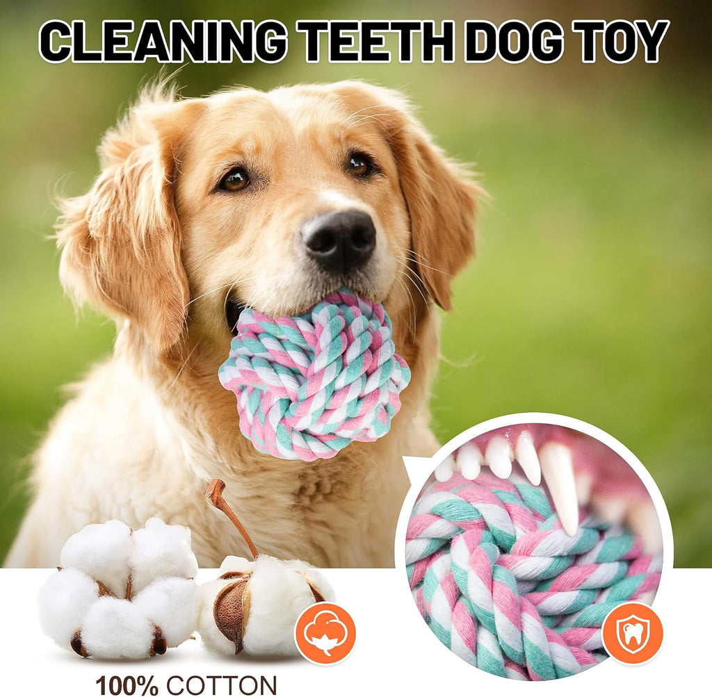 Dog Chew Rope Balls Toys for Aggressive Chewers, 10 Pieces Durable Dog Balls for Medium and Small Breeds Cotton Chew