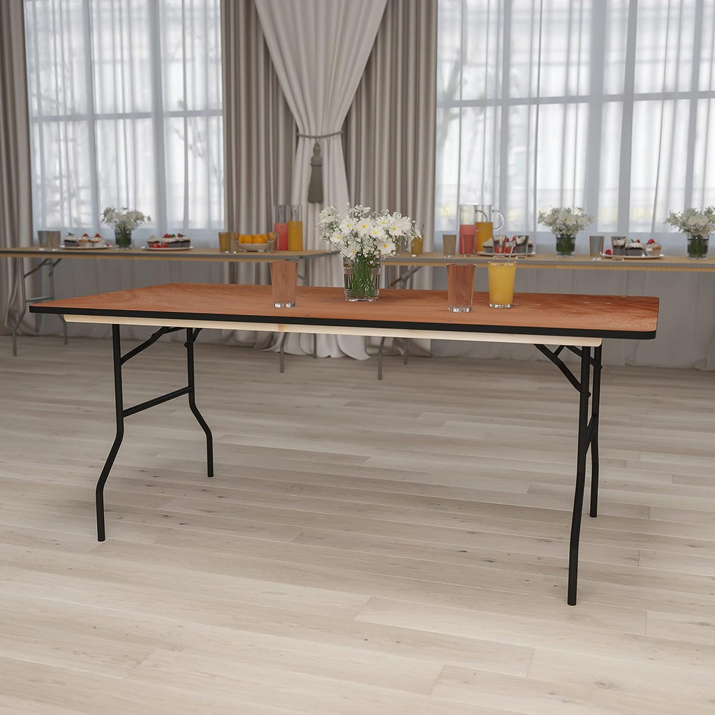 6 ft Folding Clear Coat Rectangular Banquet Table, Clear