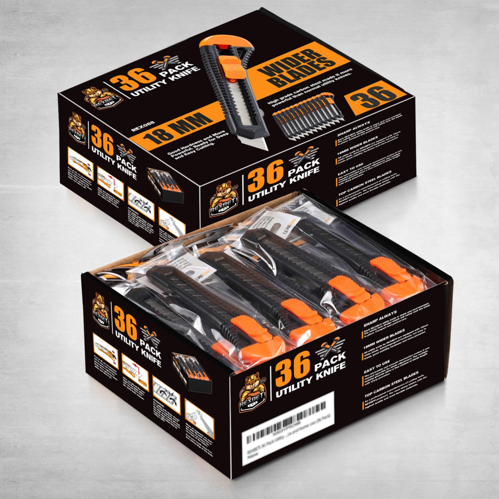 36-Pack Box Cutters, Retractable Utility Knife, 18mm Wide Blade