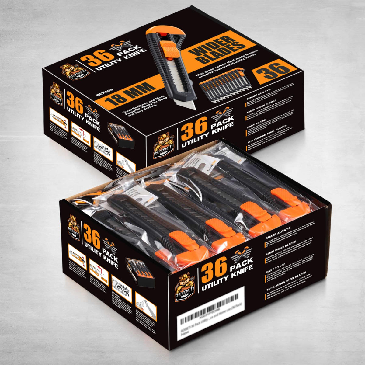 36-Pack Box Cutters, Retractable Utility Knife, 18mm Wide Blade