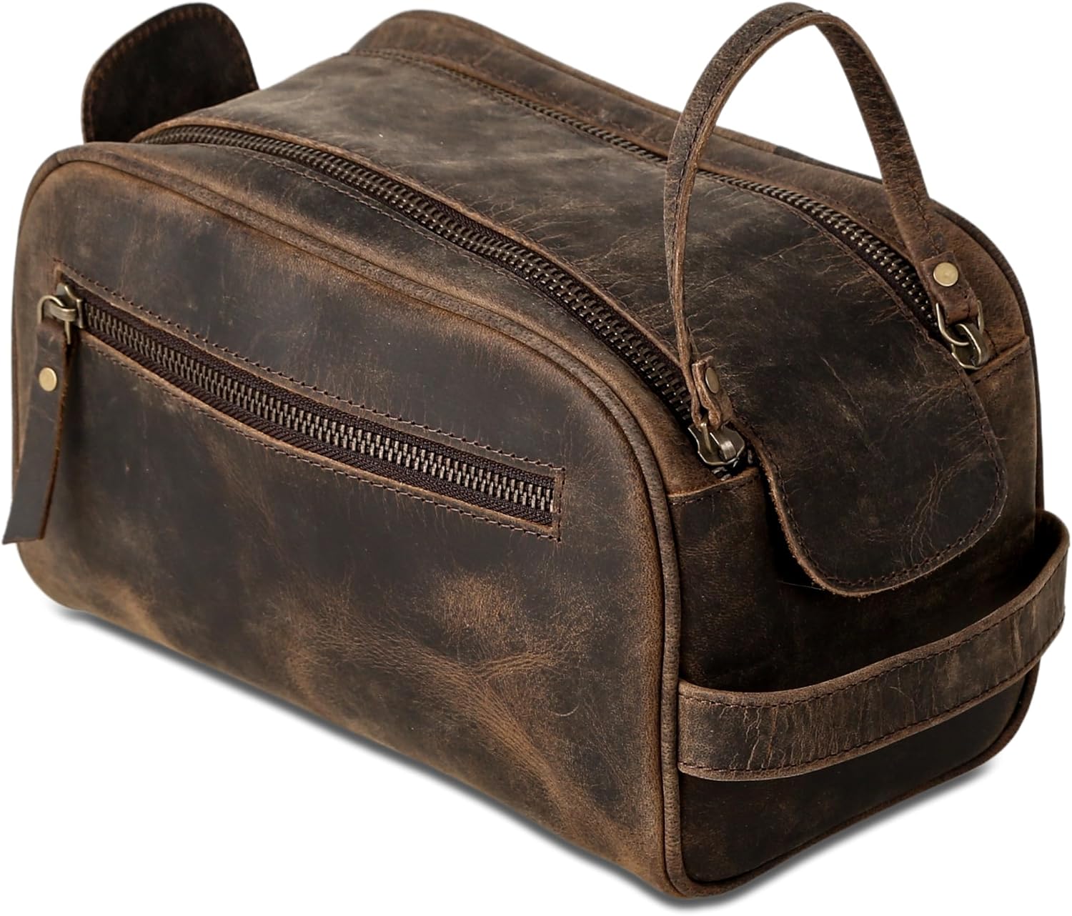 Travel Toiletry Bag – Premium Leather Dopp Kit for Men & Women with Water-Resistant Lining & Spacious Zippered Organizer