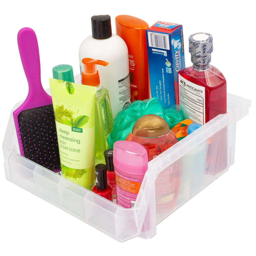 Medium-Wide Stackable Plastic Storage Bins, 4-Pack, Clear
