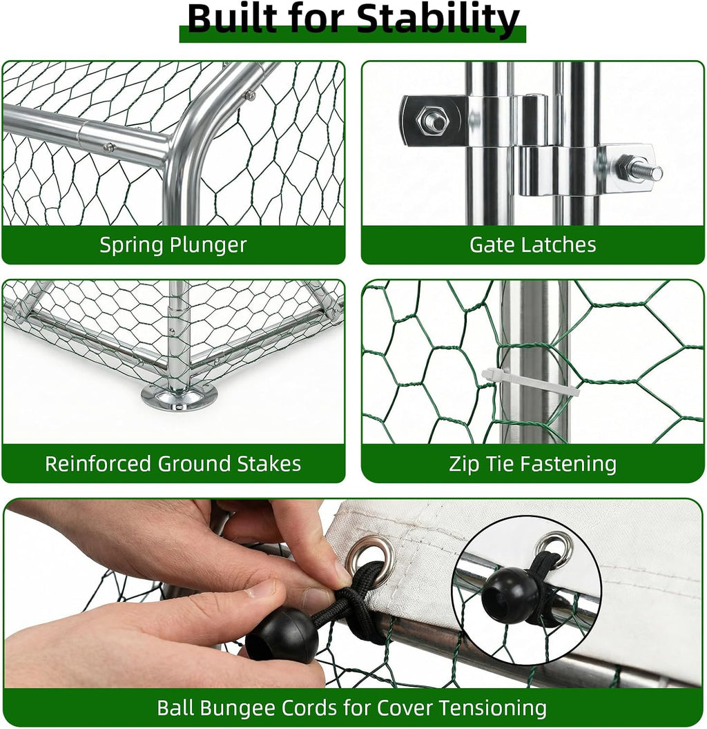 Metal Chicken Coop, 9.8x6.6 FT Walk-in Chicken Run Pen Poultry Cage, Water-Resistant & Anti-UV Cover, Large Chicken