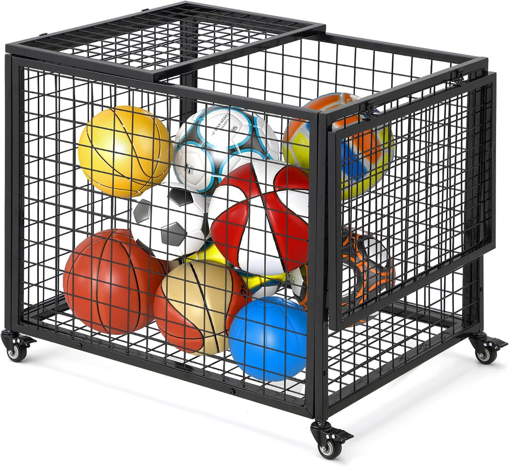 Ball Cart, Basketball Storage with Wheels | Large Storage Capacity, Reinforced Steel Frame, Upgraded Lockable Wheels