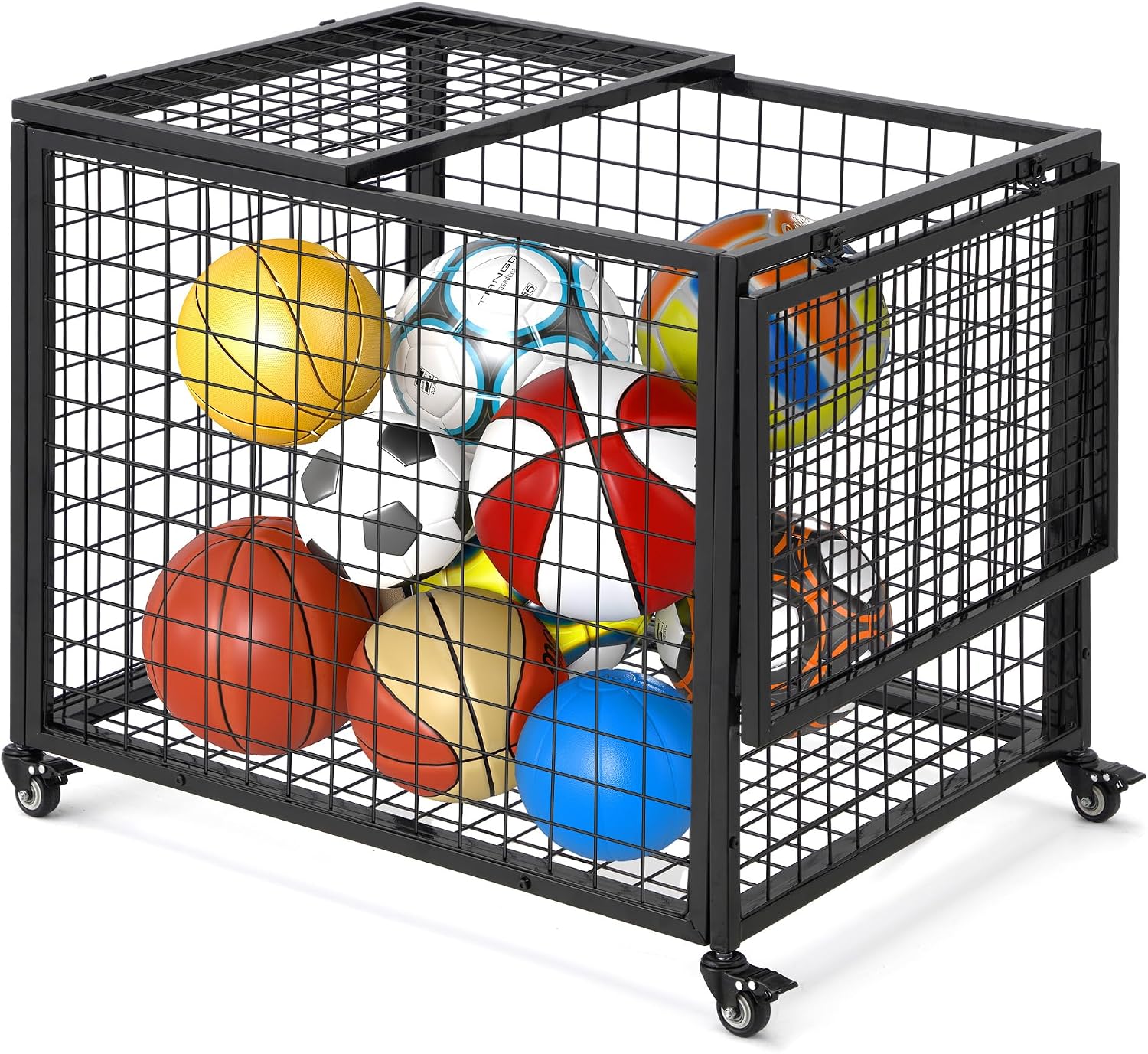 Ball Cart, Basketball Storage with Wheels | Large Storage Capacity, Reinforced Steel Frame, Upgraded Lockable Wheels