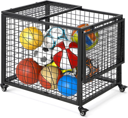 Ball Cart, Basketball Storage with Wheels | Large Storage Capacity, Reinforced Steel Frame, Upgraded Lockable Wheels