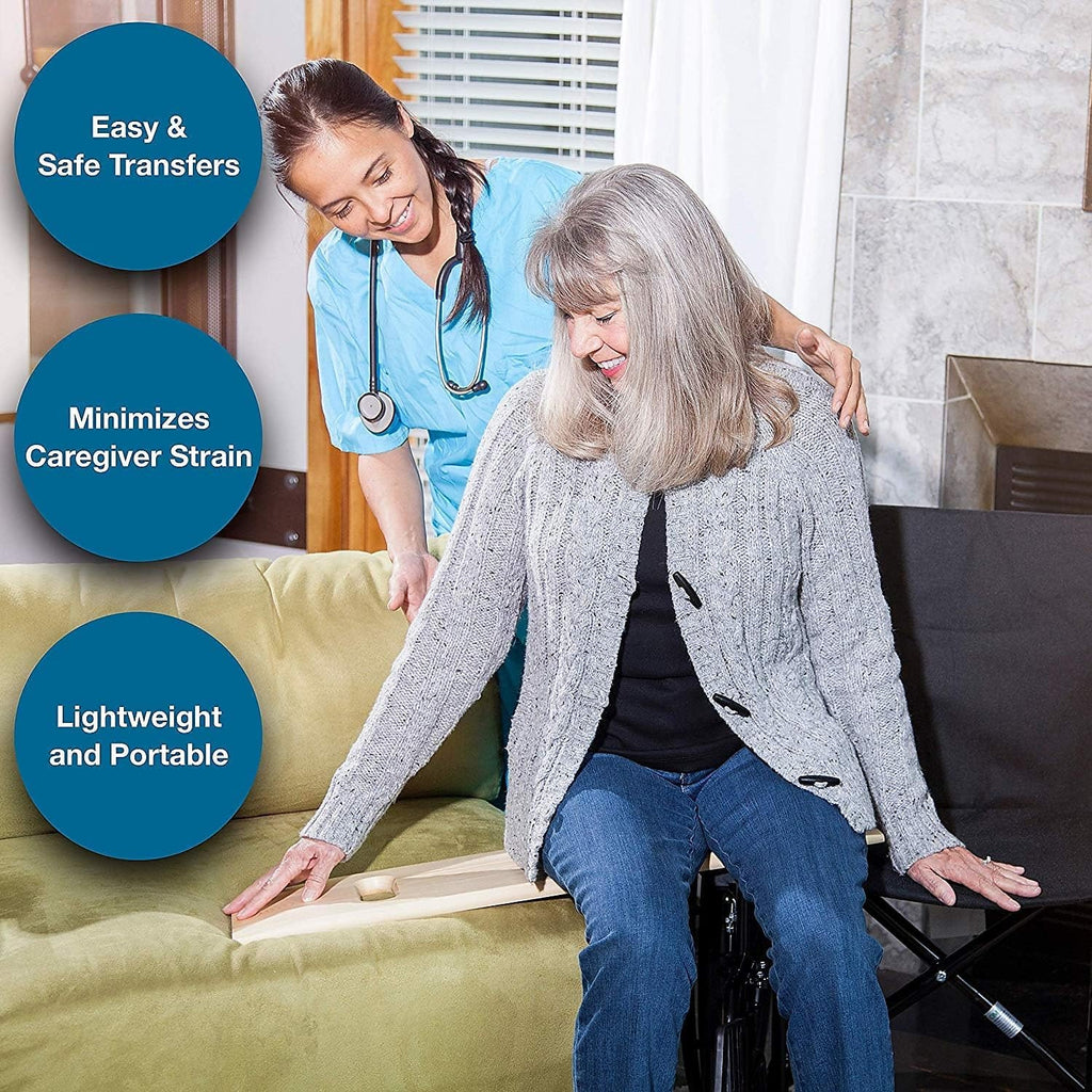 Transfer Board and Slide Board, FSA Eligible, Made of Heavy-Duty Wood for Patient, Senior and Handicap Move Assist