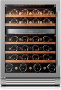 24 Inch Dual Zone Wine Fridge, 52 Bottle Built-in Wine Cooler