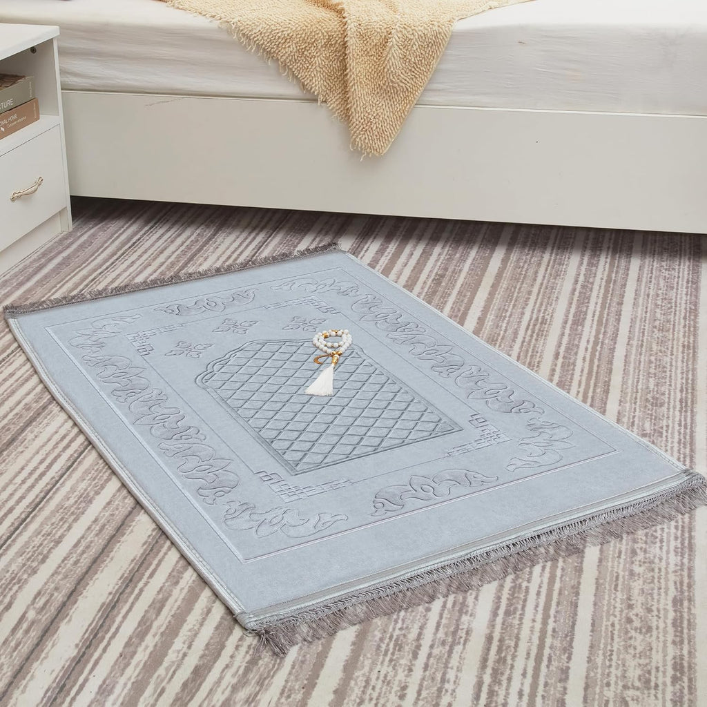 Muslim Prayer Rug with Tasbih Prayer Beads, Soft Large Prayer Matt Islam, Padded Islamic Prayer Mat Thick for Men and