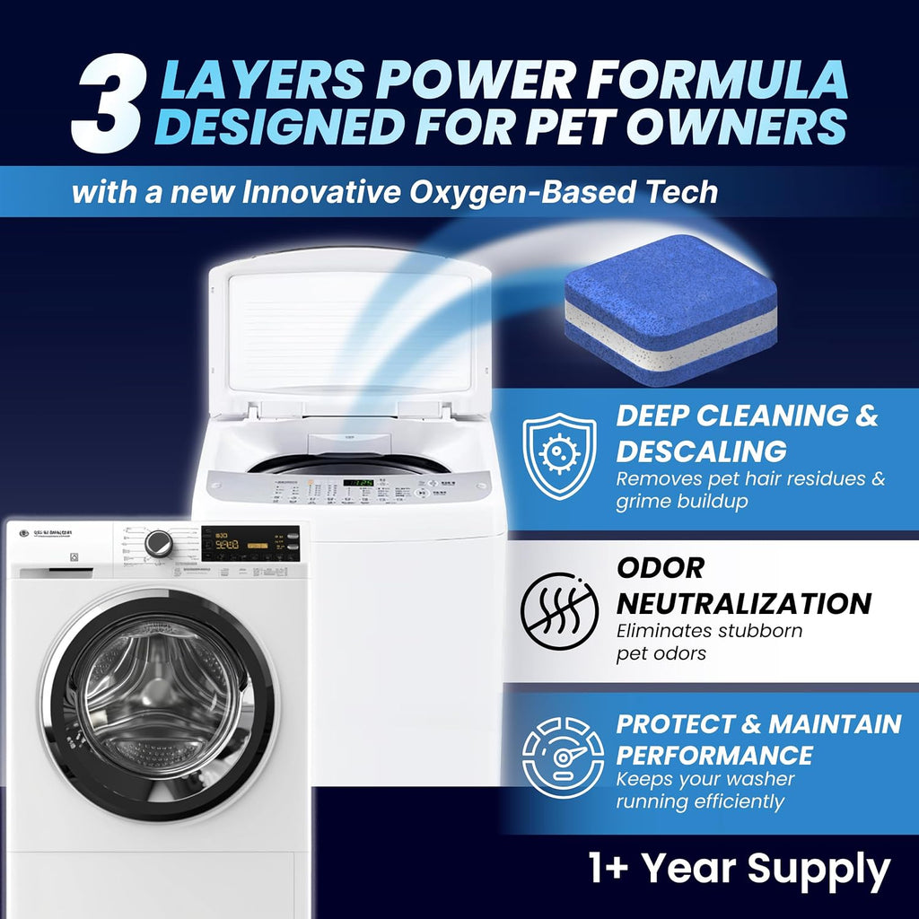 Washing Machine Cleaner Pro Tablets for Pet Owners, 14 Pack, Front/Top Load