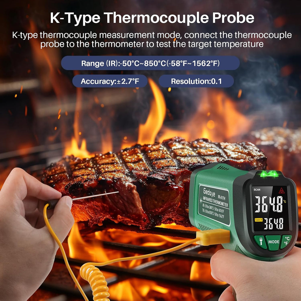 Infrared Thermometer for Cooking, Gedaye Surface Laser Temperature Gun with Laser Pointer 13:1, Metal Probe