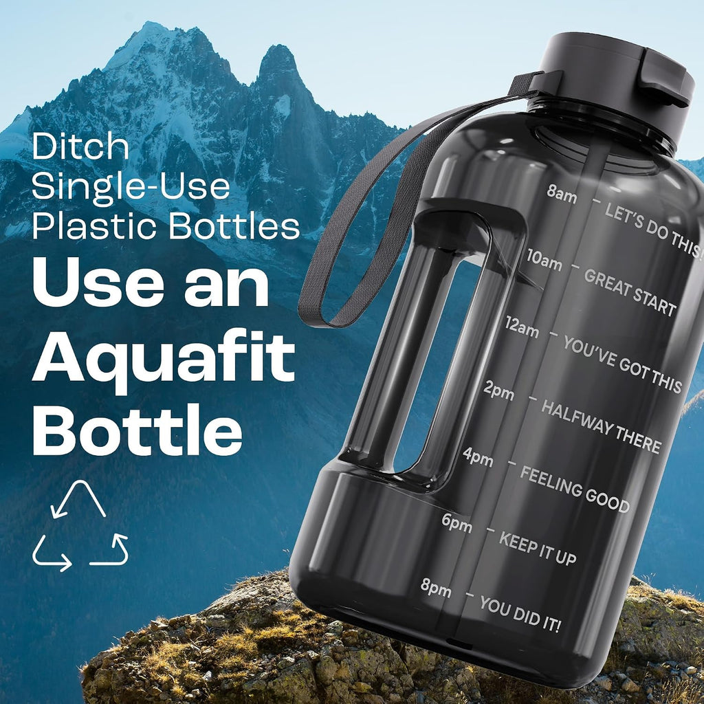 Half Gallon Water Bottle with Motivational Quotes | BPA Free 64 oz Water Bottle with Straw and Chug Lids - Leakproof