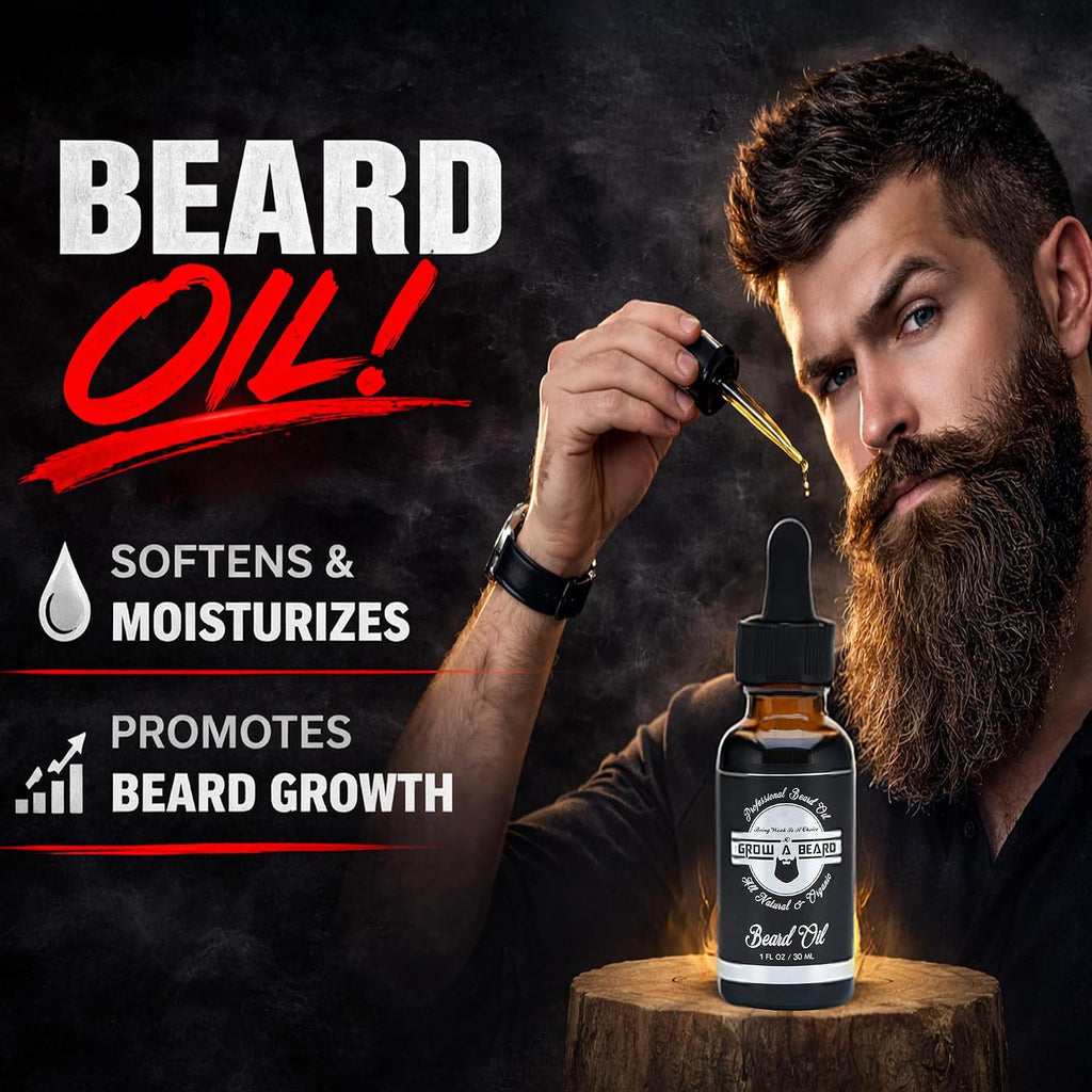 Beard Brush, Beard Comb, Beard Oil, & Beard Balm Grooming Kit for Men's Care, Travel Facial Hair Set for Growth