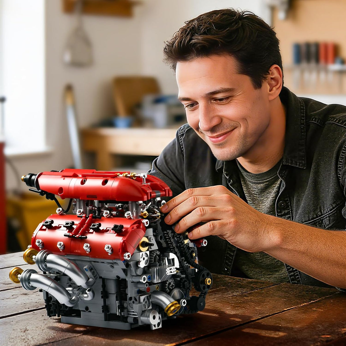 V8 Engine Model Kit, Engine Building Blocks Set 1370PCS for Adults