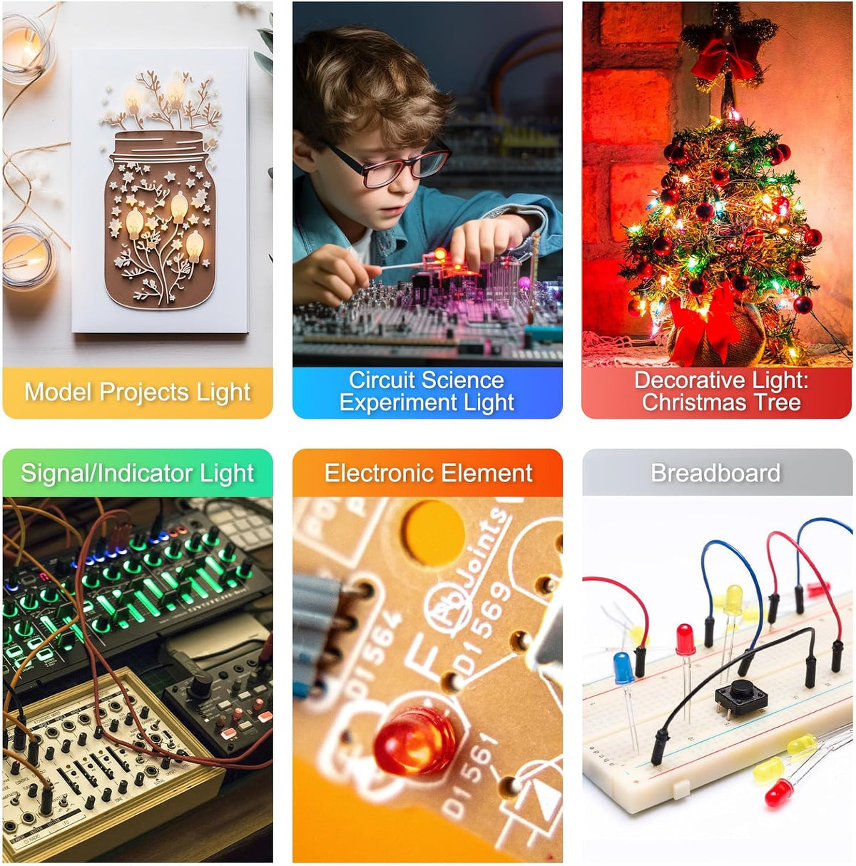 DiCUNO 450pcs 5mm LED Diode, LED Light Kit Box 5 Colors, for DIY Project