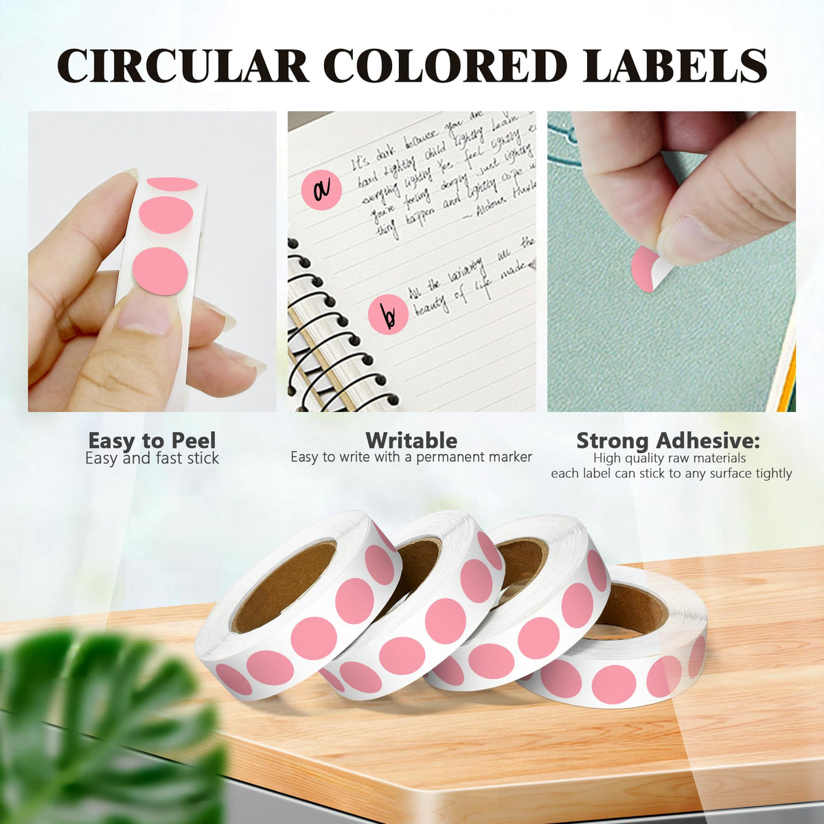 4 Rolls 4000 Dot Stickers 1/2 Inch Round Color Coding Label(Pink)