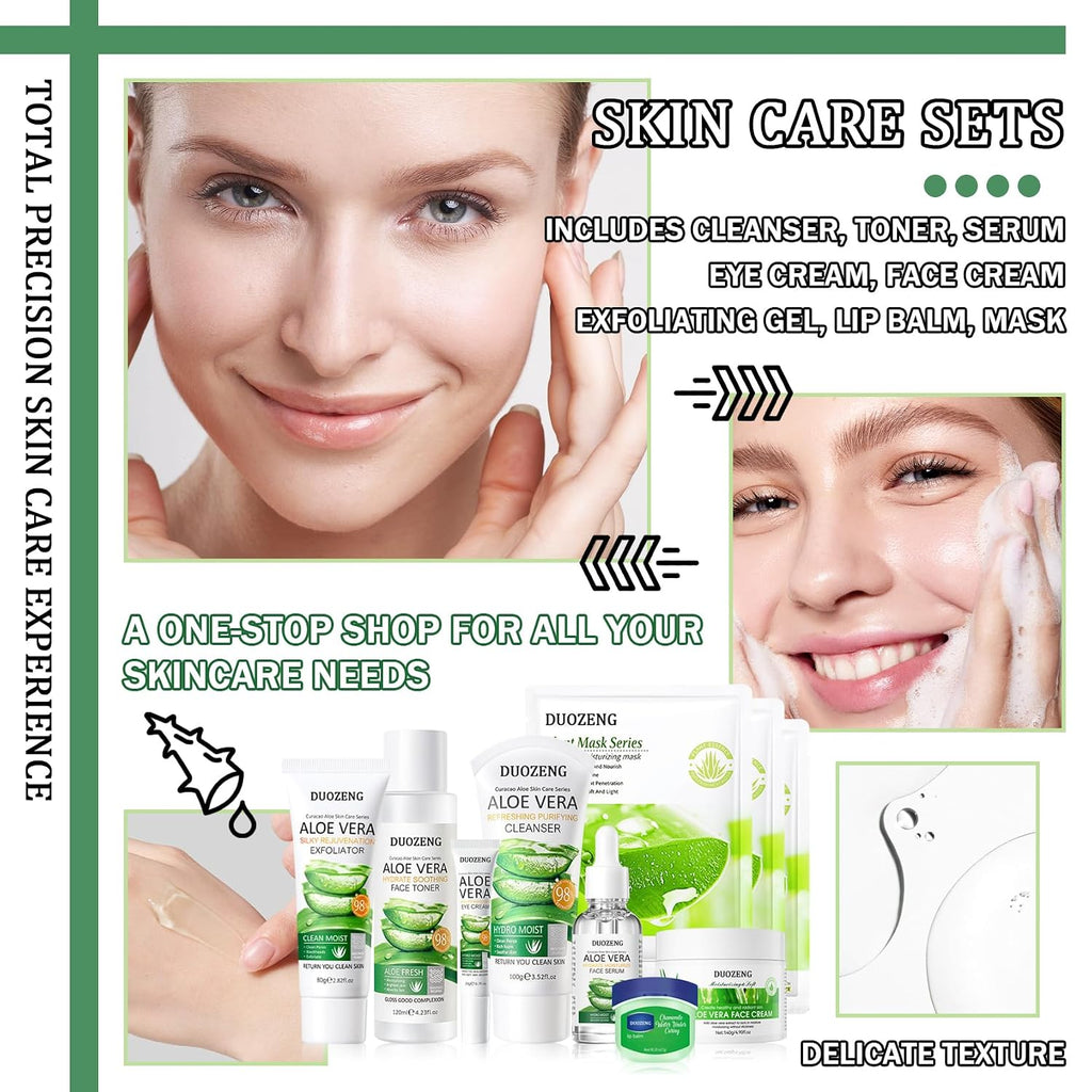Skin Care Kit,Skincare Gift Set with Facial Cleanser,Toner,Serum,Eye Cream, Face Cream,Exfoliating Gel,Sleeping Lip