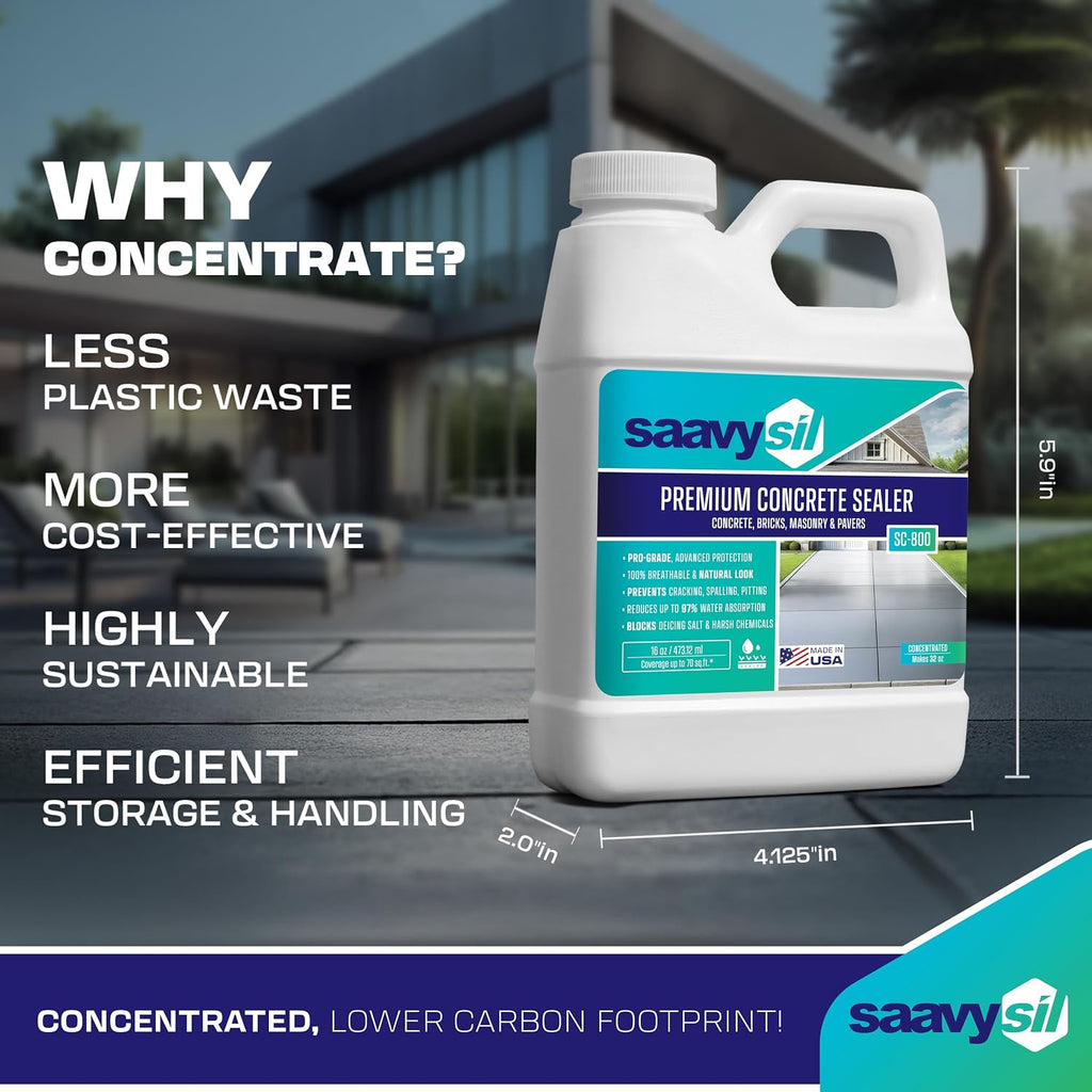 Silane Siloxane Penetrating Concrete Sealer - 16 oz Makes 32 oz - Water-Based Waterproof Protection for