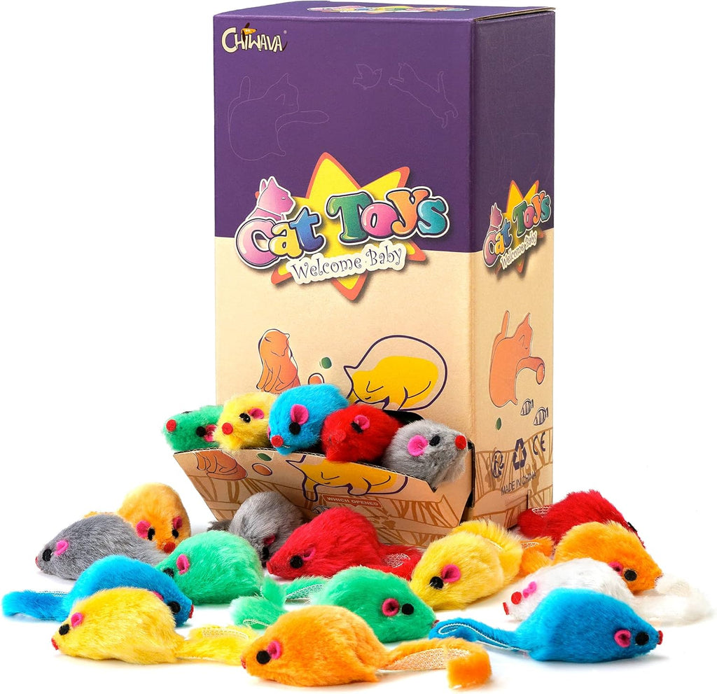 36PCS 4.1'' Furry Cat Toy Mice Rattle Small Mouse Kitten Interactive Play Assorted Color