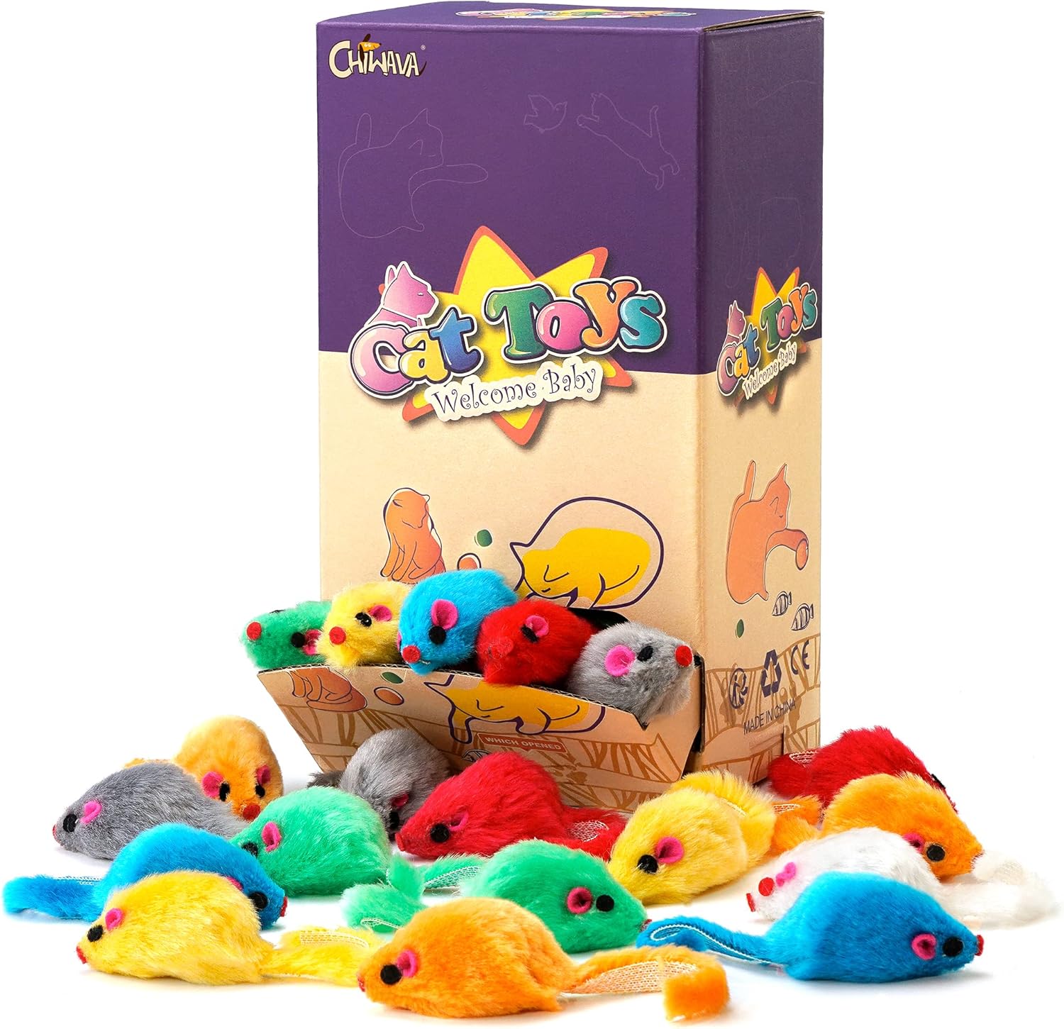 36PCS 4.1'' Furry Cat Toy Mice Rattle Small Mouse Kitten Interactive Play Assorted Color