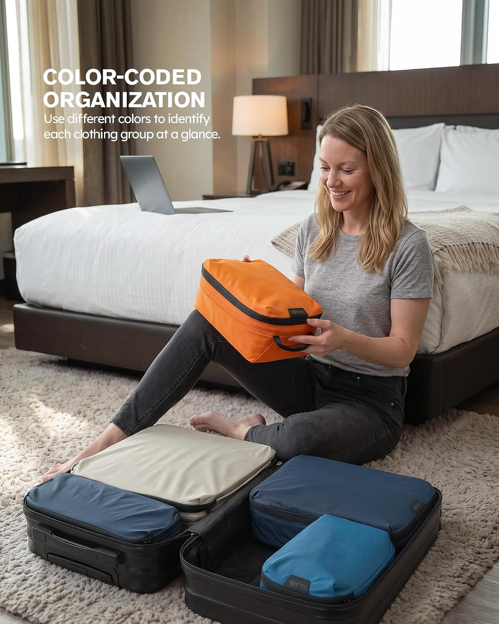 Compression Packing Cubes Ultralight 7PCS Luggage Travel Organizer Bags Set | Fit 24" Checked Luggage | Color-Coded