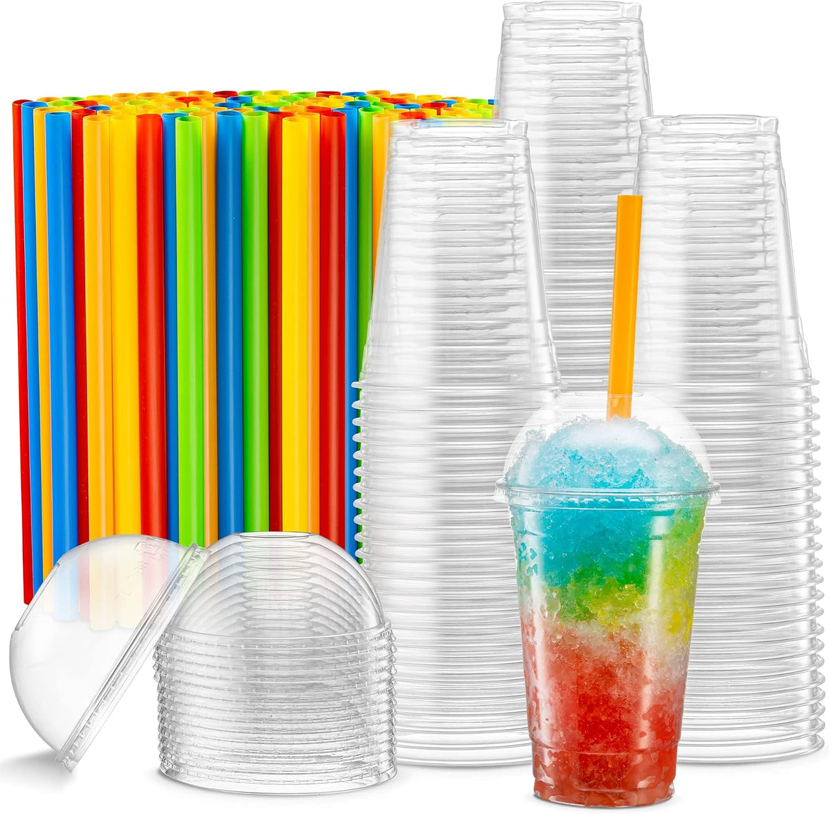 16 oz Clear PET Cups With Dome lids & Straws for Iced Coffee 40 Sets