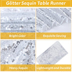12 Pack Round Plastic Tablecloth Sequin Runner Set, Silver, White