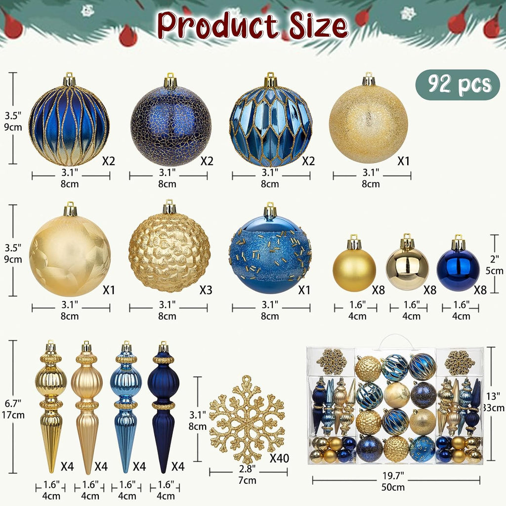 92ct Christmas Tree Decoration Set Christmas Ball Ornaments with Srtings Shatterproof Christmas Baubles for Christmas