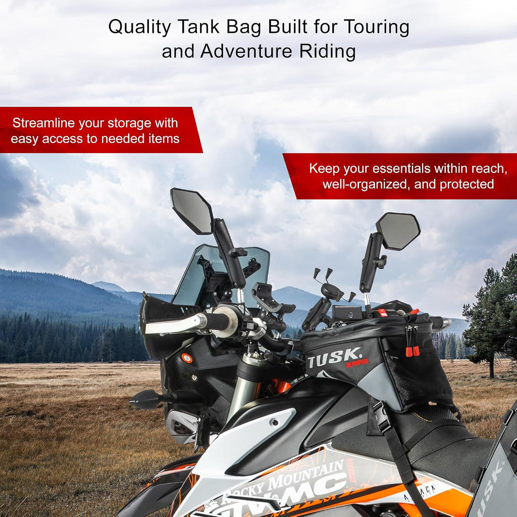 Olympus Tank Bag Large – 8L Motorcycle Luggage, Black/Grey, Waterproof Zippers, Phone Map Pocket, Fits ADV, Dual
