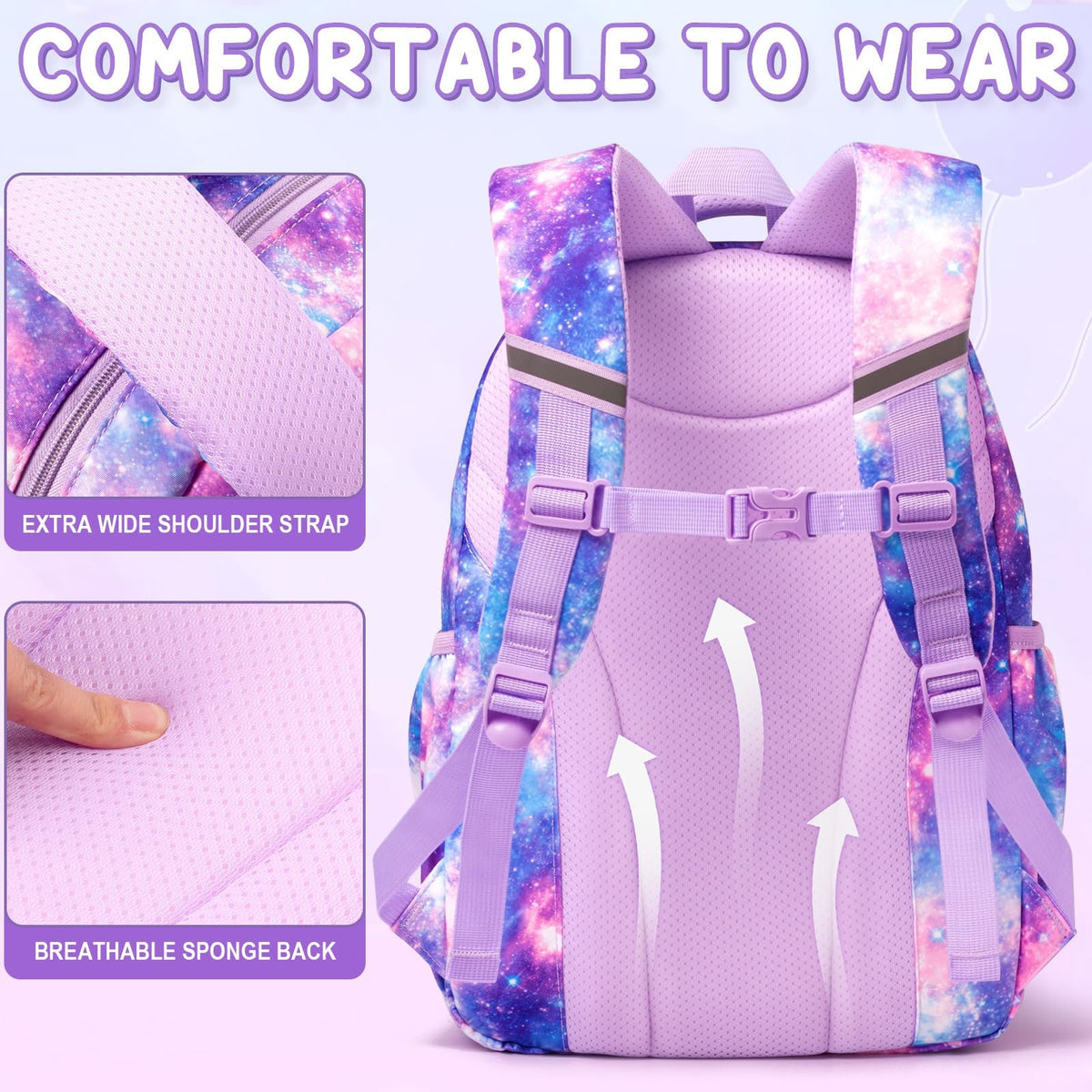 Kids Backpack for School Girls, Waterproof Backpack w/Lunch Box