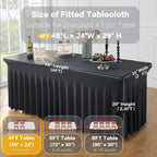 2 Pack Black Spandex Tablecloths for 4 ft Rectangle Tables, Wrinkle Free Fitted Table Covers 4 Foot StretchyTable