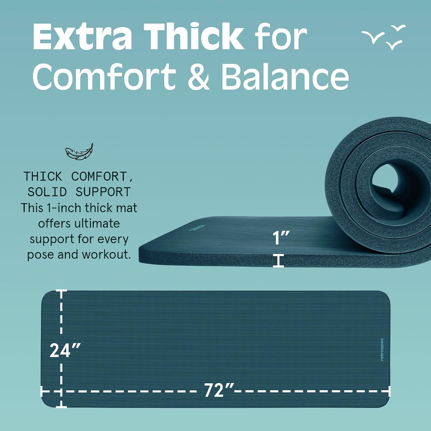 Solana Yoga Mat 1" Thick w/Nylon Strap for Men & Women - Non Slip Exercise Mat for Home Yoga, Pilates, Stretching