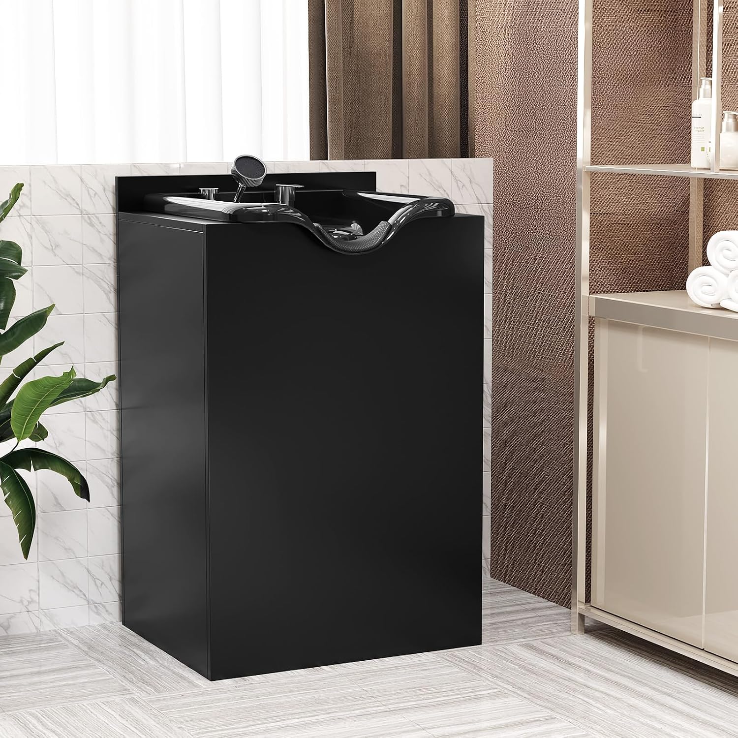Shampoo Bowl with Cabinet, Salon Wet Station with Sprayer Faucet Shampoo Cabinetry, Portable Hair Wash Sink for