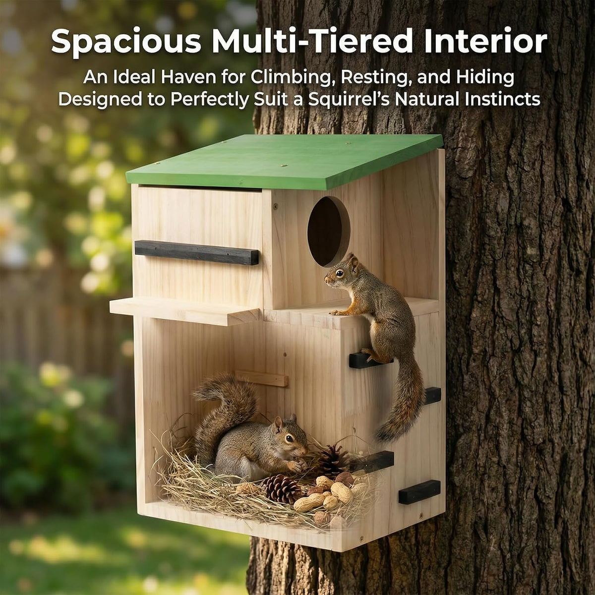 Large Squirrel Houses for Outside, Squirrels Nesting Box with Platform, Solid Wood Squirrel Box, Backyard Squirrel