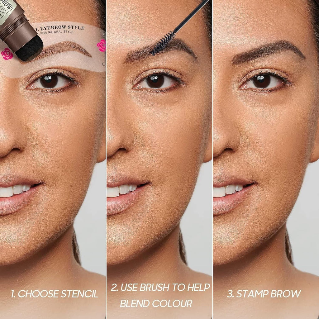 Eyebrow Stamp Long-Lasting Waterproof & Smudge-Proof Brow Shaping Kit with 24 Eyebrow Stencils Brow Makeup (Skin Brown)
