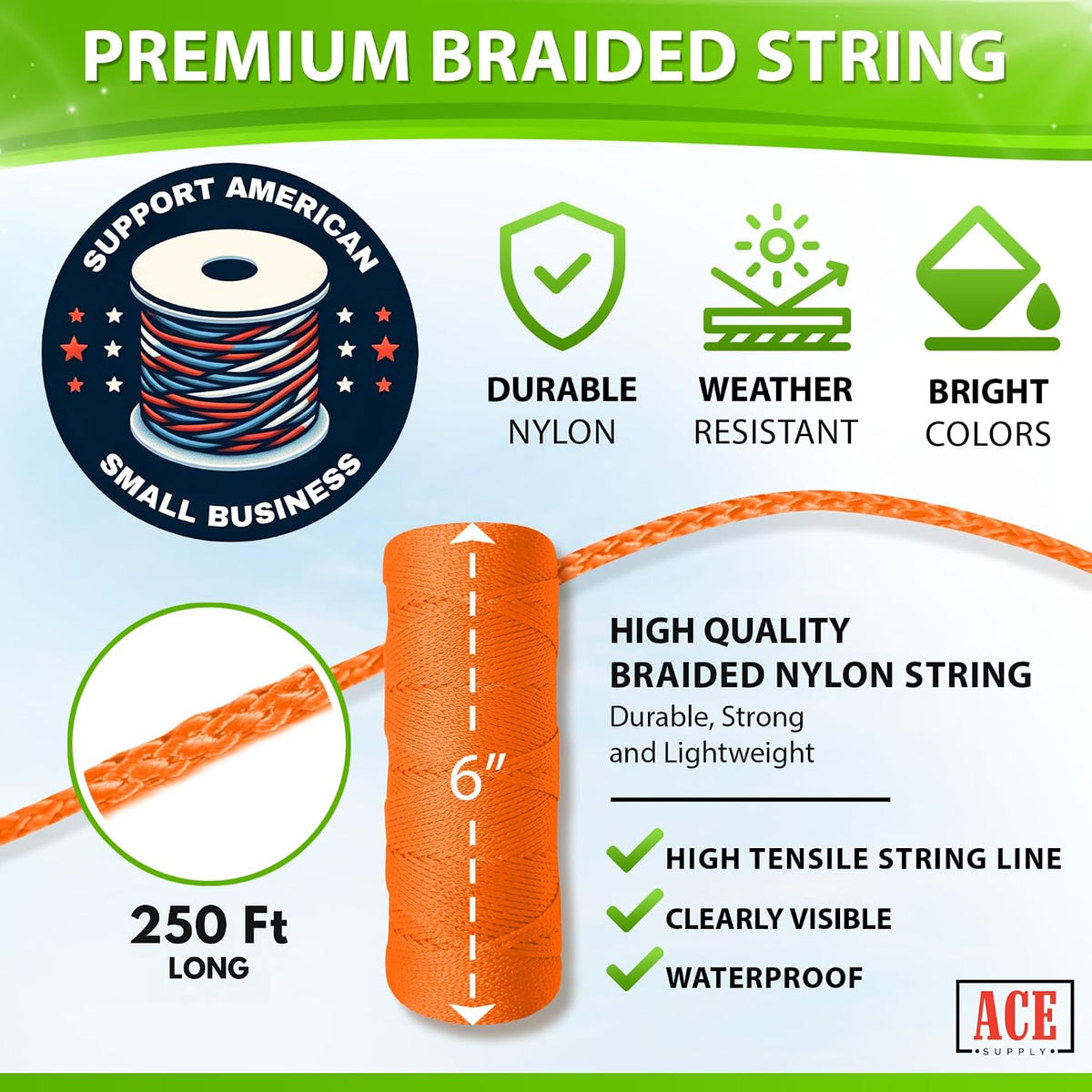 Orange Mason Line String Line - #18 Braided Nylon String - 250 Ft Length - Nylon Twine for Gardening Or Masonry Tools