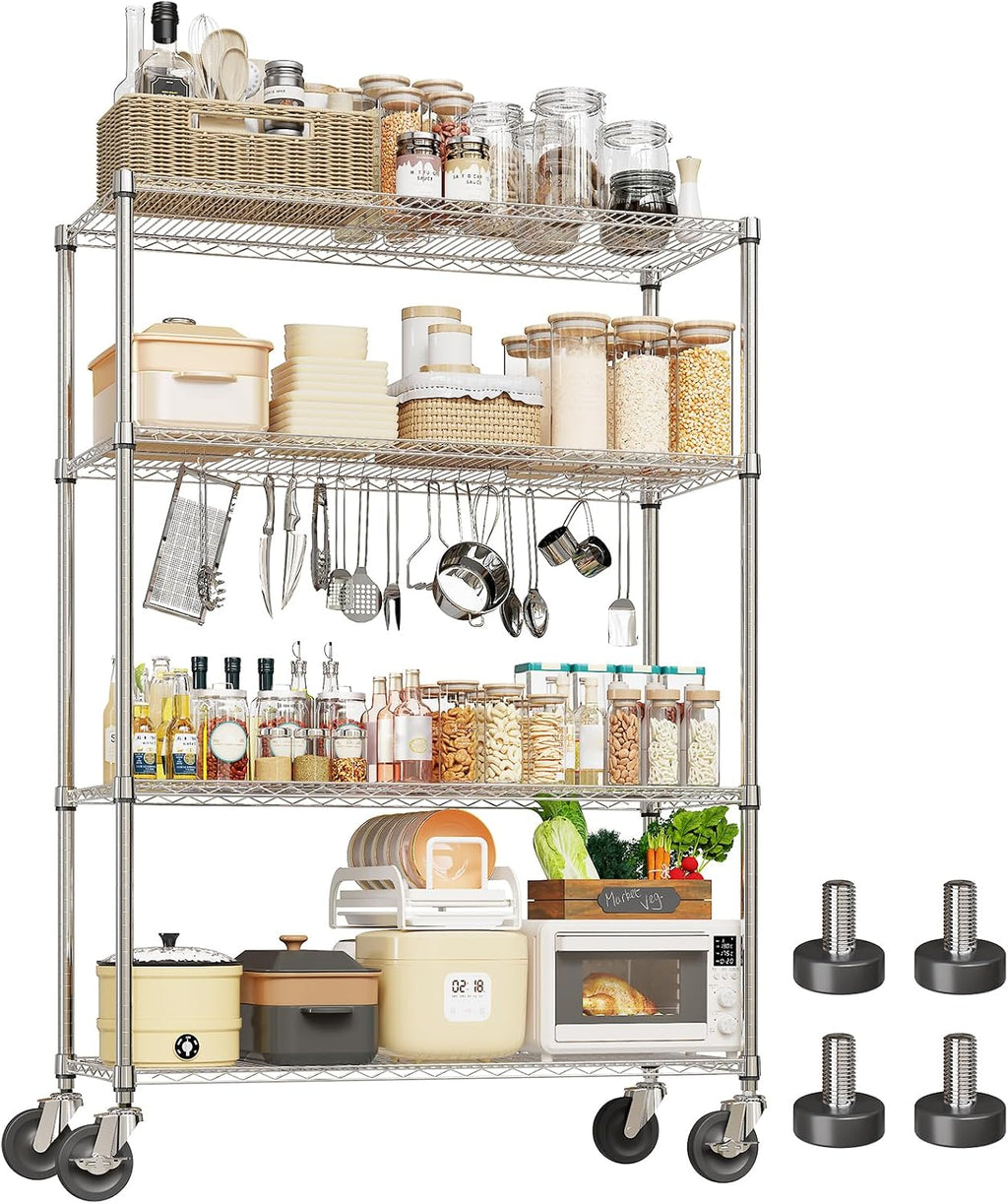 NSF Metal Shelving with Wheels, 4-Tier/1800LBS, 71"H Storage Shelves